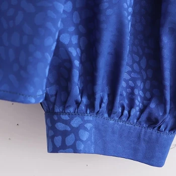 Sieviešu Žakarda Satīns Zils Sieviešu Krekls Ar Garām Piedurknēm Blūze Ikdienas Dāma, Mīksti Topi Blusas S9658