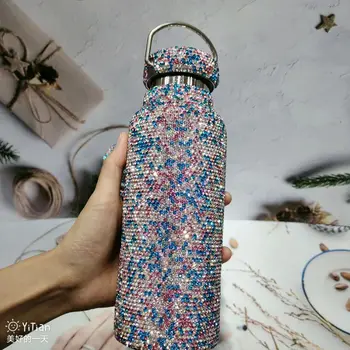 500ML Dimanta Termosa Pudeli Ūdens pudeli, Nerūsējošā Tērauda Dzirkstošo Vakuuma Kolbā Akrobāts Krūze Thermocup par Dāvanu pudeli tumbler