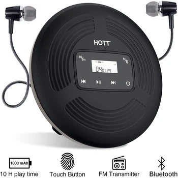 CD atskaņotājs HOTT uzlādējamā Bluetooth 5.0 portatīvie portatīvais mūzikas atskaņotājs ar FM raidītājs, pieskāriena pogas un izgaismots displejs 0