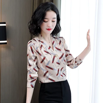 Korejas Modes Zīda Sieviešu Blūzes Biroja Dāma Blusas Satīna Krekls ar garām Piedurknēm un Blūze Plus Lieluma Sieviešu Topi un Blūzes
