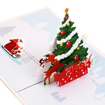 Laimīgs Ziemassvētku Karti Meitene Bērni, Sieva, Vīrs 3d Ziemassvētku Pateicības PopUp Apsveikuma Kartiņas, Pastkartes Dāvanas ar Aploksnē 0