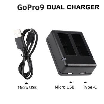 Par GoPro Hero 9 Black Dual dubultā Kanāls Akumulatoru lādētāju, Ātra Uzlāde Lodziņā Fit C Tipa Uzlādes Kabelis Priekš Gopro 9 Piederumi