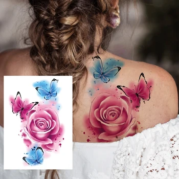 Briedis Ziedu Pagaidu Tetovējums Sievietēm, Meitenēm Pieaugušo Rožu Sexy Lady Tetovējumu Uzlīmes Viltus Dinozauru Ziedu Black Liels Tatoos Armband