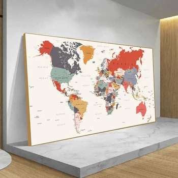Mūsdienu Pasaules Karte Gleznu Plakātu, Gravīras, HD Attēlu Uzdrukāts uz Audekla Izmantot Biroju Telpu interjera Sienas Mākslas Cuadros